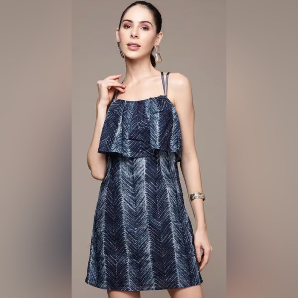 NWT Label RituKumar Sleeveless Navy Flounced Bodice Mini Dress w Elastic Straps